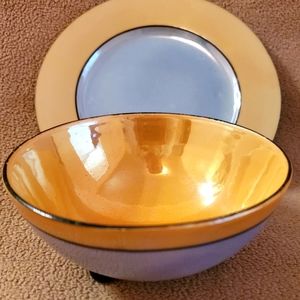 Vintage orange/blue luster teacup with underplate